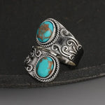 Elegant Vintage Turquoise Cross Band Ring