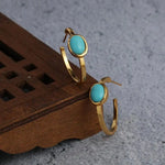 Golden Turquoise Oval Hoop Earrings