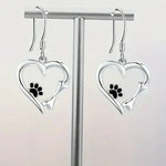 Yaritza™ – Silver Paw & Heart Drop Earrings
