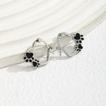 Heart Paw Huggie Earrings with Black Enamel