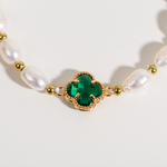Emerald Cloverleaf Bracelet with Emerald and Pearls in Gold
