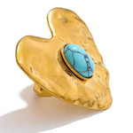 Vintage Gold Inlaid Turquoise Heart Earrings, Ring & Bracelet Set