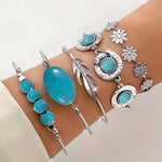 Vintage Silver Turquoise Floral Bracelet Set