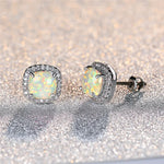 Elegant Silver Earrings with Round White Fire Opal