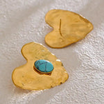 Vintage Gold Inlaid Turquoise Heart Earrings, Ring & Bracelet Set