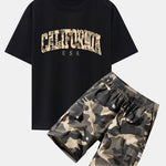 Paisley California Print Drop Shoulder Oversize T-Shirt & Camouflage Drawstring Cargo Shorts