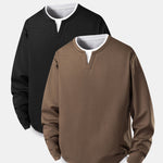 2 Pieces Relax Fit 2 In 1 Notched Collar Textured T-Shirt