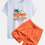 Regular Fit Summer Holiday Print Cotton T-Shirt & Drawstring Swim Shorts