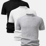 3 Pieces Ribbed Mock Neck Knit T-Shirt