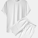 Relax Fit Ribbed T-Shirt & Drawstring Ribbed Shorts
