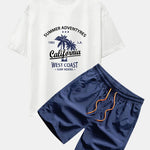 California Palm Tree Print Drop Shoulder Oversize T-Shirt & Man Mid Length Drawstring Swim Shorts