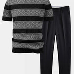 Rhombus Geometry Knitted Sweater T-Shirt & Slim Fit Tapered Trousers