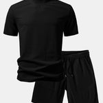 Ribbed Mock Neck T-Shirt & Drawstring Ribbed Shorts