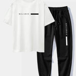 Balance Stripe Print Drop Shoulder Oversize T-Shirt & Jogging Pants