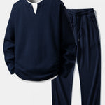 Relax Fit Waffle 2 In 1 Notched Collar T-Shirt & Drawstring Knitted Waffle Pants