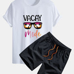 Regular Fit Vacay Mode Print Cotton T-Shirt & Man Mid Length Drawstring Swim Shorts