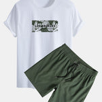 Regular Fit Vacation Los Angeles Print Cotton T-Shirt & Drawstring Swim Shorts