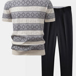 Rhombus Geometry Knitted Sweater T-Shirt & Slim Fit Tapered Trousers