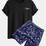 Regular Fit Seagull Print Cotton T-Shirt & Palm Tree Seagull Print Swim Shorts