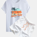 Regular Fit Summer Holiday Print Cotton T-Shirt & Drawstring Swim Shorts