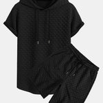 Checkerboard Jacquard  Arc Hem Hooded T-Shirt & Checkerboard Jacquard Shorts