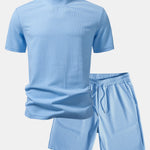 Ribbed Mock Neck T-Shirt & Drawstring Ribbed Shorts