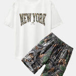 Camouflage New York Print Drop Shoulder Oversize T-Shirt & Forest Camouflage Cargo Shorts