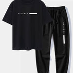 Balance Stripe Print Drop Shoulder Oversize T-Shirt & Jogging Pants