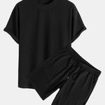 Relax Fit Ribbed T-Shirt & Drawstring Ribbed Shorts