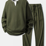 Relax Fit Waffle 2 In 1 Notched Collar T-Shirt & Drawstring Knitted Waffle Pants