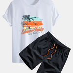 Regular Fit Summer Holiday Print Cotton T-Shirt & Drawstring Swim Shorts