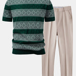 Rhombus Geometry Knitted Sweater T-Shirt & Slim Fit Tapered Trousers