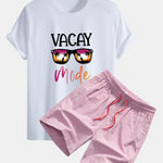 Regular Fit Vacay Mode Print Cotton T-Shirt & Man Mid Length Drawstring Swim Shorts