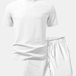 Ribbed Mock Neck T-Shirt & Drawstring Ribbed Shorts