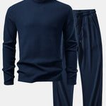 Long Sleeve Waffle Mock Neck T-Shirt & Drawstring Knitted Waffle Pants