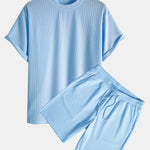 Relax Fit Ribbed T-Shirt & Drawstring Ribbed Shorts