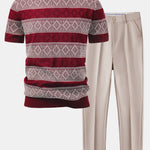 Rhombus Geometry Knitted Sweater T-Shirt & Slim Fit Tapered Trousers