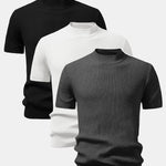 3 Pieces Ribbed Mock Neck Knit T-Shirt