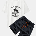 California Palm Tree Print Drop Shoulder Oversize T-Shirt & Man Mid Length Drawstring Swim Shorts