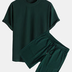 Relax Fit Ribbed T-Shirt & Drawstring Ribbed Shorts