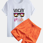 Regular Fit Vacay Mode Print Cotton T-Shirt & Man Mid Length Drawstring Swim Shorts