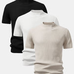 3 Pieces Ribbed Mock Neck Knit T-Shirt