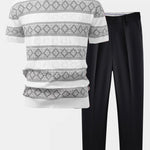 Rhombus Geometry Knitted Sweater T-Shirt & Slim Fit Tapered Trousers