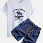 Regular Fit California Palm Tree Print Cotton T-Shirt & Drawstring Swim Shorts