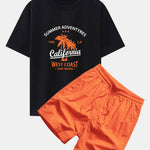 California Palm Tree Print Drop Shoulder Oversize T-Shirt & Man Mid Length Drawstring Swim Shorts