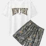 Camouflage New York Print Drop Shoulder Oversize T-Shirt & Forest Camo Print Drawstring Shorts