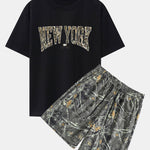 Camouflage New York Print Drop Shoulder Oversize T-Shirt & Forest Camo Print Drawstring Shorts