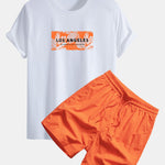 Regular Fit Vacation Los Angeles Print Cotton T-Shirt & Drawstring Swim Shorts