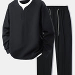 Raglan Sleeve 2 In 1 Waffle T-Shirt & Single Pleat Drawstring Straight Leg Pants