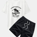 California Palm Tree Print Drop Shoulder Oversize T-Shirt & Corduroy Drawstring Shorts